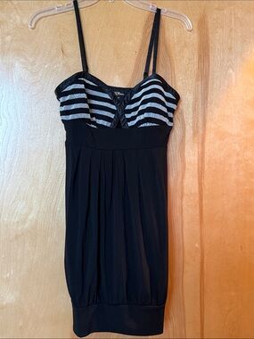 Guess Black Dress with Silver Stripe Bust